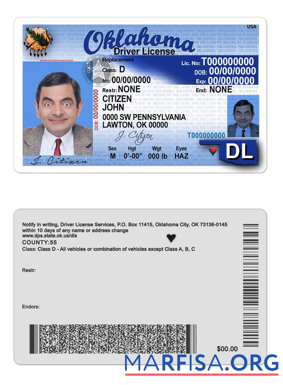 Blank USA Oklahoma driving license sample